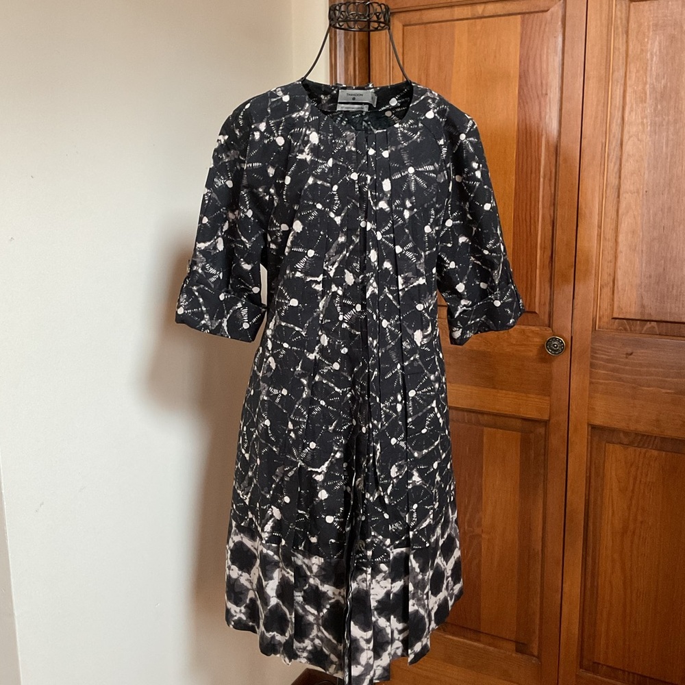 Thakoon Target Dress Shibori Shirt A-Line Roll Tab Pocket Belt Cotton Black M - Picture 2 of 7
